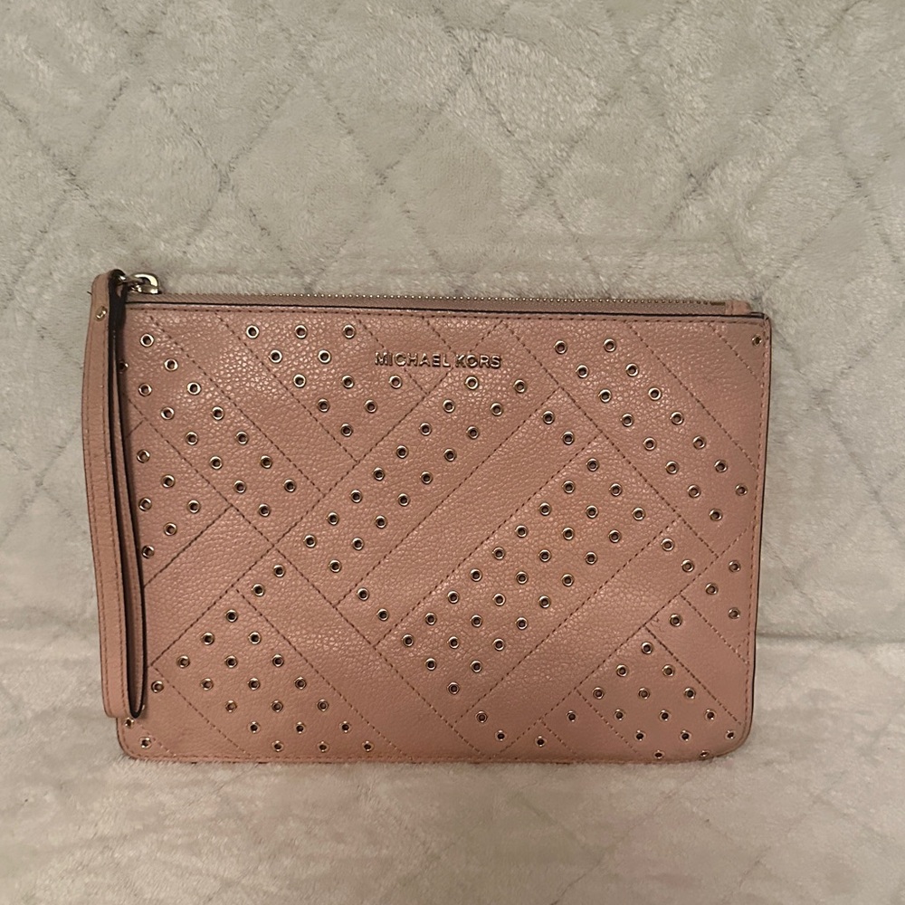 Michael Kors Dusty Pink Studded Leather Wristlet Clutch